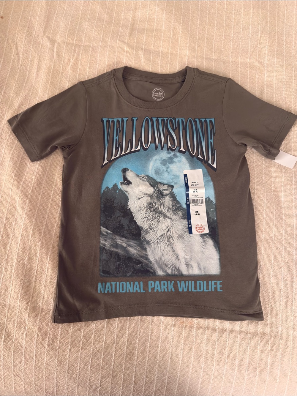 wonder nation Grey Yellowstone Wolf Graphic Tee with Blue Accents